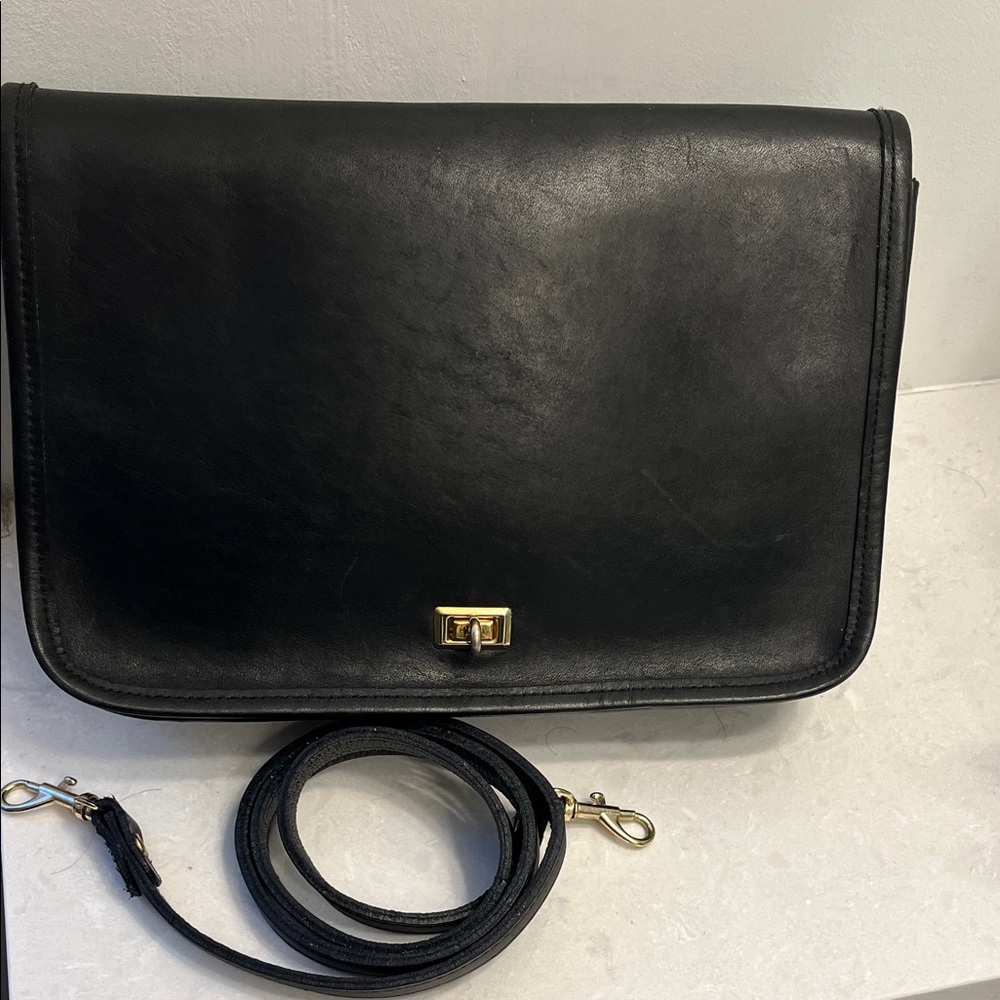 Classic Black Soft Leather Crossbody Bag with Gold Hardware
